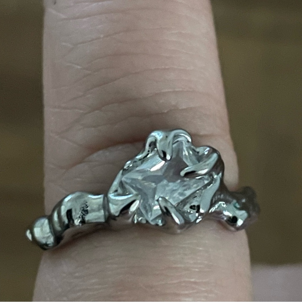 Sterling Silver Ring with CZ Stone Size 8 Adjustable Ring